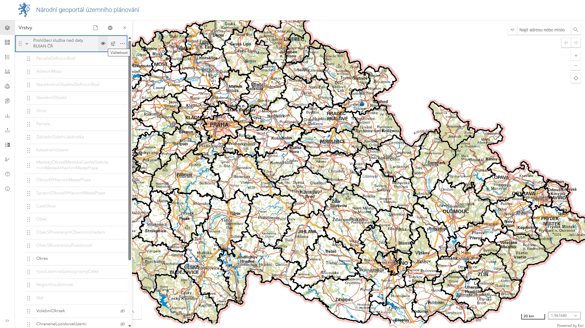 Zobrazení vrstev NGÚP