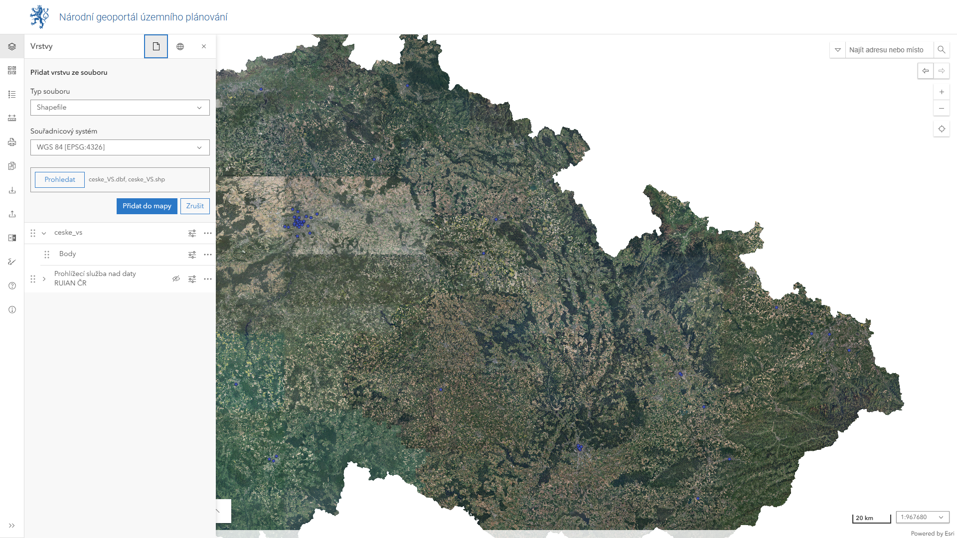 Zobrazení vlastní vrstvy v mapě.