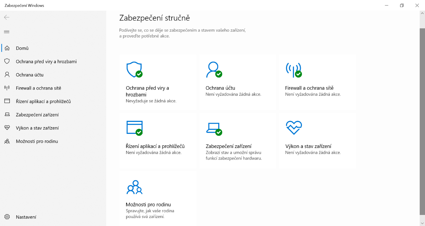 Ilustrační obrázek, který ukazuje standardní nástroje pro zabezpečení Windows.